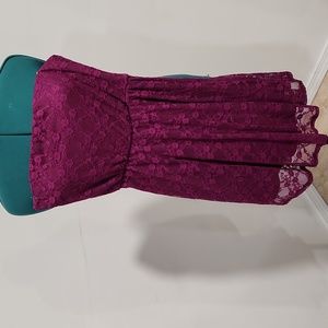 Medium short plum lace strapless dress